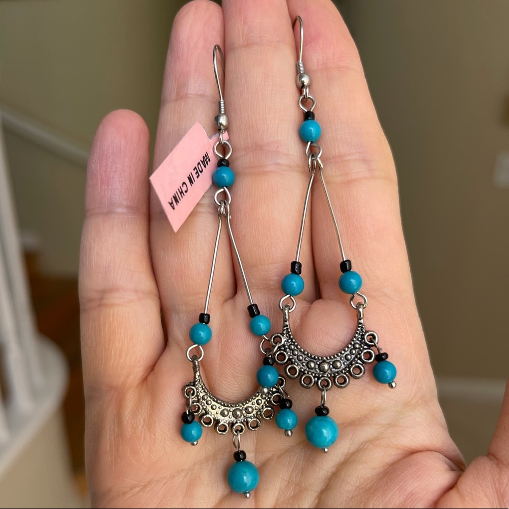 Turquoise silver tone drop earrings